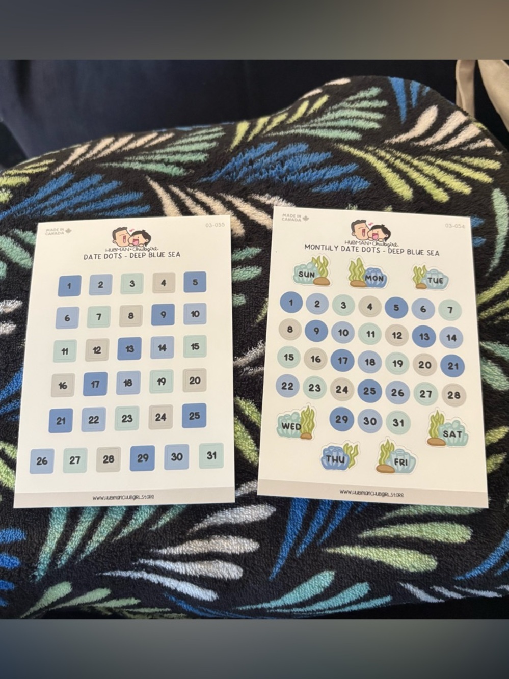 2 Hubman & Chubgirl sticker sheets
Date dots and monthly date dots deep blue sea
